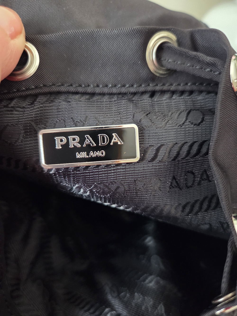 Prada Mini Re- Nylon Backpack Chain Crossbody Bag Silver /black - Picture 15 of 16